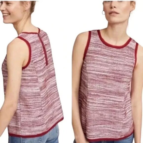 Anthropologie Vanessa Virginia Indira Red Stripe Sleeveless Top Textured Size XS - Picture 1 of 6